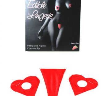 SECRETPLAY THONG AND EDIBLE NIPPLES COVER STRAWBERRY