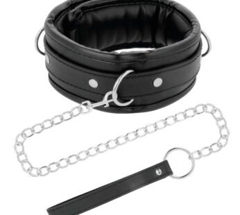 DARKNESS BLACK SOFT COLLAR WITH LEASH LEATHER